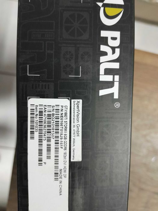 Відеокарта PALIT GTX1660Ti SHTORMX 6Gb GDDR6 192bit DVI HDMI DP
