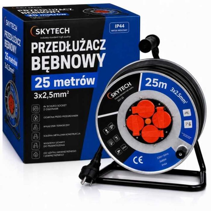 Przedłużacz bębnowy 25 metrów 3x2,5MM Mocny IP44 METALOWY