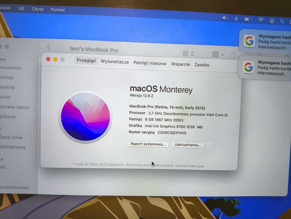 MacBook Pro 250Gb ssd jak nowy bateria laptop super stan