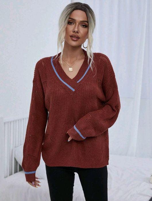 SHEIN LUNE Suéter Feminino Com Acabamento Em Bloco Colorido E Ombro Ca