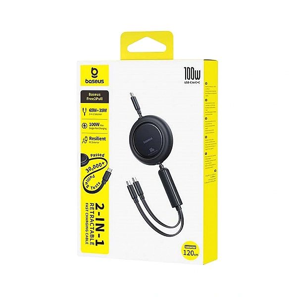 Kabel zwijany Baseus Free2Pull Mini 100W 3w1 USB-C - 2xUSB-C 1.2m - cz