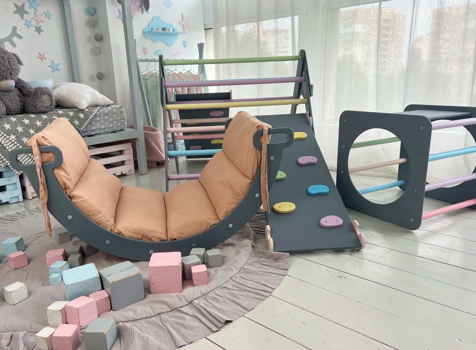 Сiрий дитячий комплекс Піклера Пиклер Арка Трикутник Подушка монтесорі