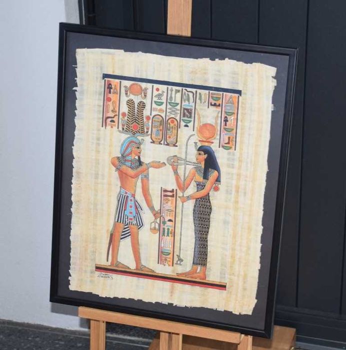 Quadro egípcio em tela de papiro, com certificado de autenticidade, de Gamal Elmesery
