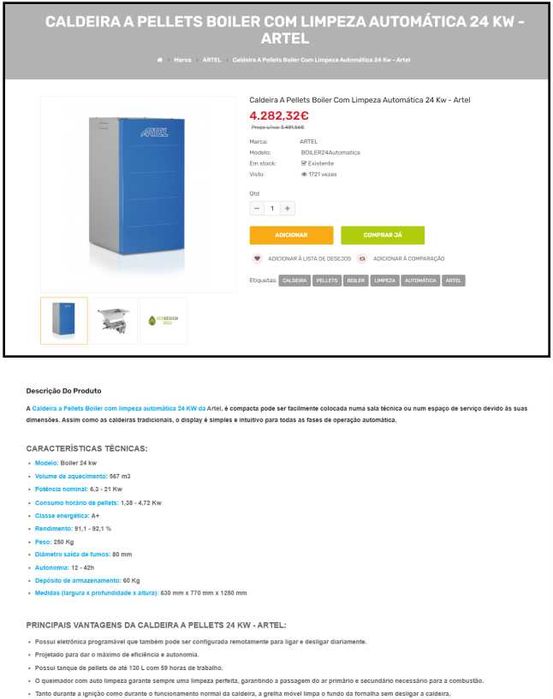 Caldeira A Pellets Boiler Com Limpeza Automática 24 kw - Artel