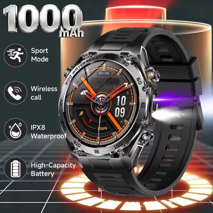 Смарт часы: HARDY AK105 PRO. NFC. 1000mAh. LED-фонарик. UV лампа.