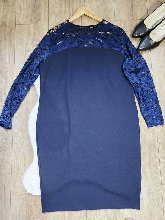 Sukienka granatowa elegancka koronka andrzejki sylwester plus size