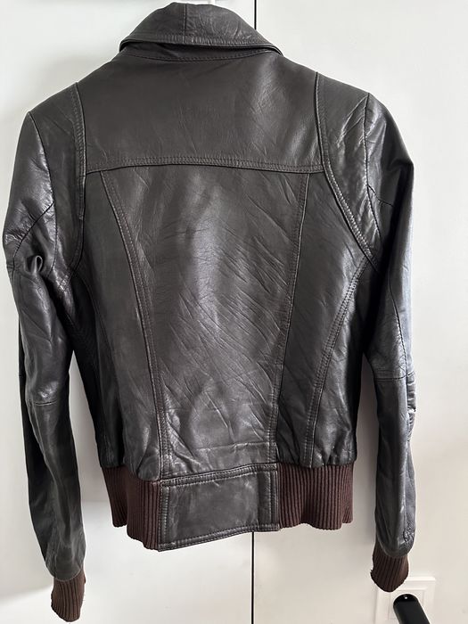 Kurtka skórzana damska TRF Zara S skóra brązowa