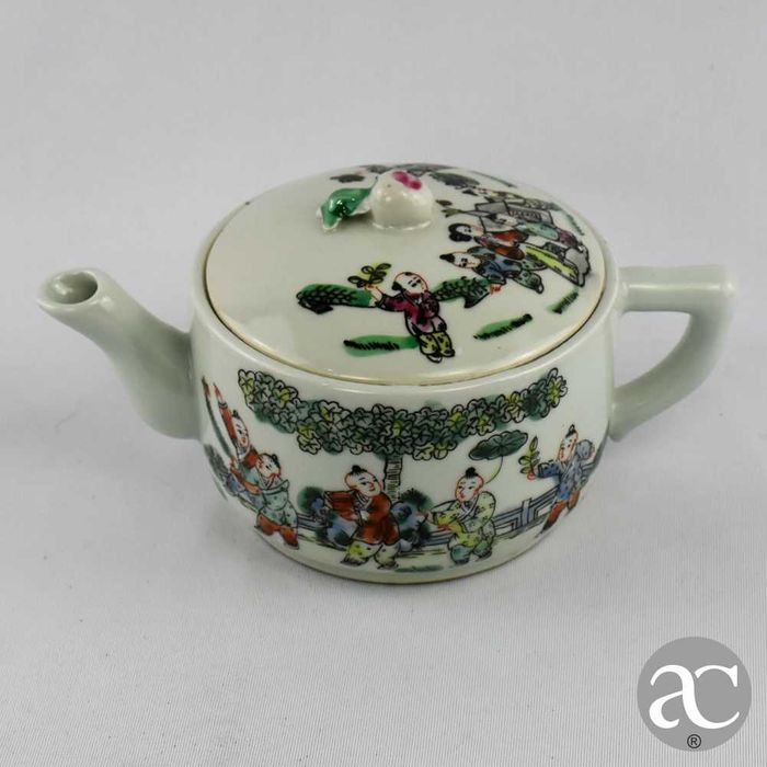 Bule Porcelana China, inscrição carateres chineses, 2ª metade séc. XX