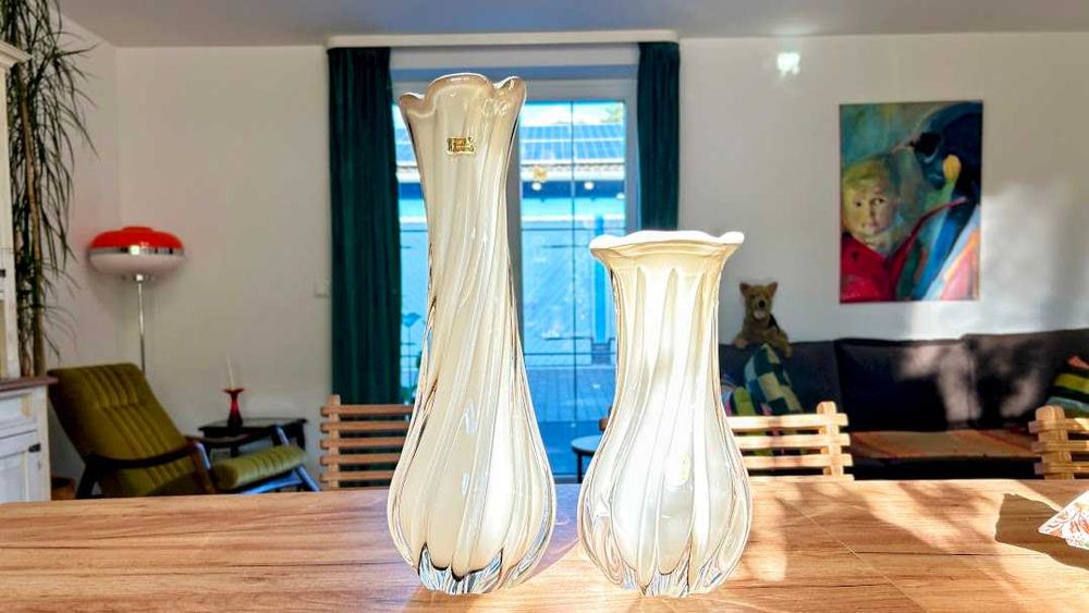 Mistrzowski Duet EGERMANN Bohemia, wazony 42cm i 29.5cm  Spektakularna Forma i Kolor Stan witrynowy
