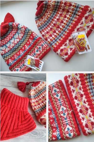 Шапка и манишка женская, шерсть 100%, р.56-57, авторский.