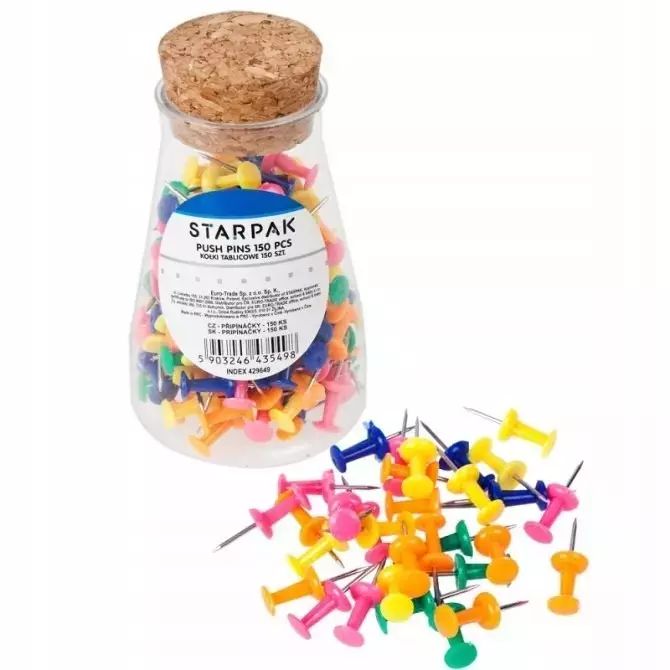 Kołki do tablicy, kolorowe,  150 sztuk. Nowy Produkt