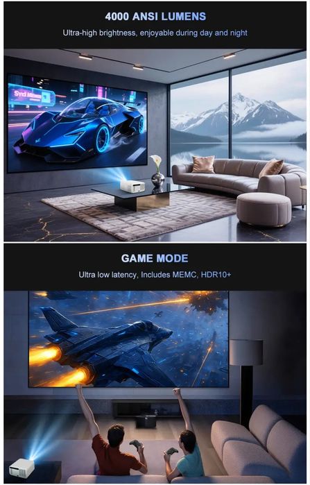Проєктор 4K Flixtone D10S 4000 ANSI Android Smart TV WiFi 6 Bluetooth