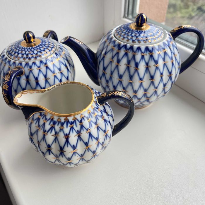 Чайный сервіз Тюльпан кобальтов сетка Ленінградского фарфорового завод