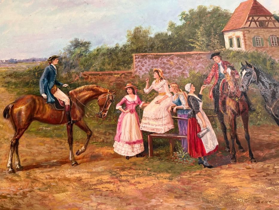 Quadro Clássico a Óleo com Moldura Trabalhada Dourada