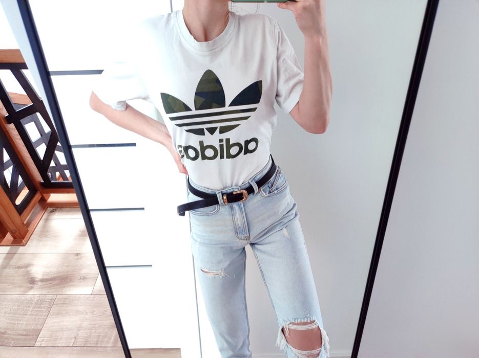 Koszulka biała moro khaki adidas logo z przodu