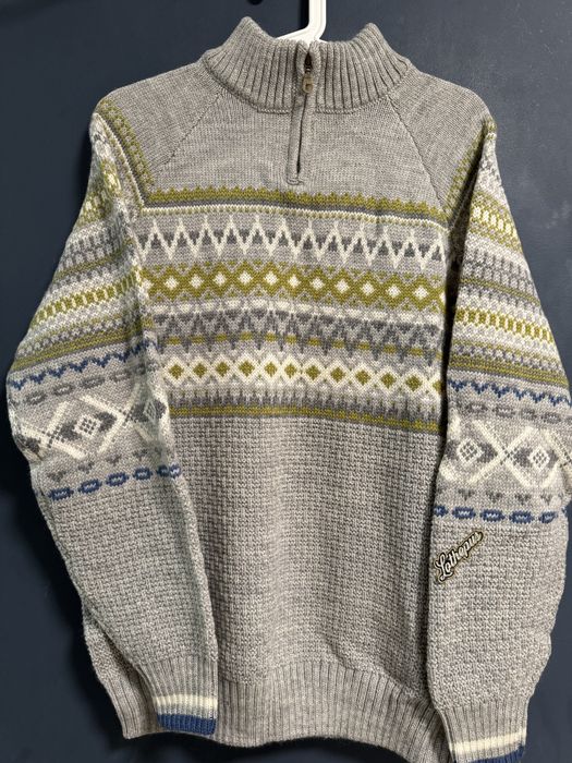 Sweterek sweter we wzory norweskie wełniany 100% wełna golf na zamek S