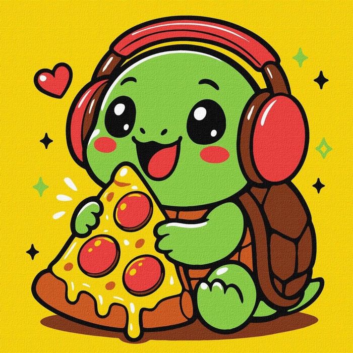 Malowanie po numerach - Żółwik i pizza 25x25cm Ideyka ,250x15 mm