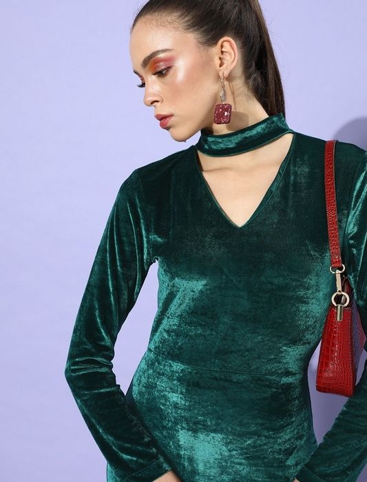 Welurowa bluzka  dekold typu chalter neck