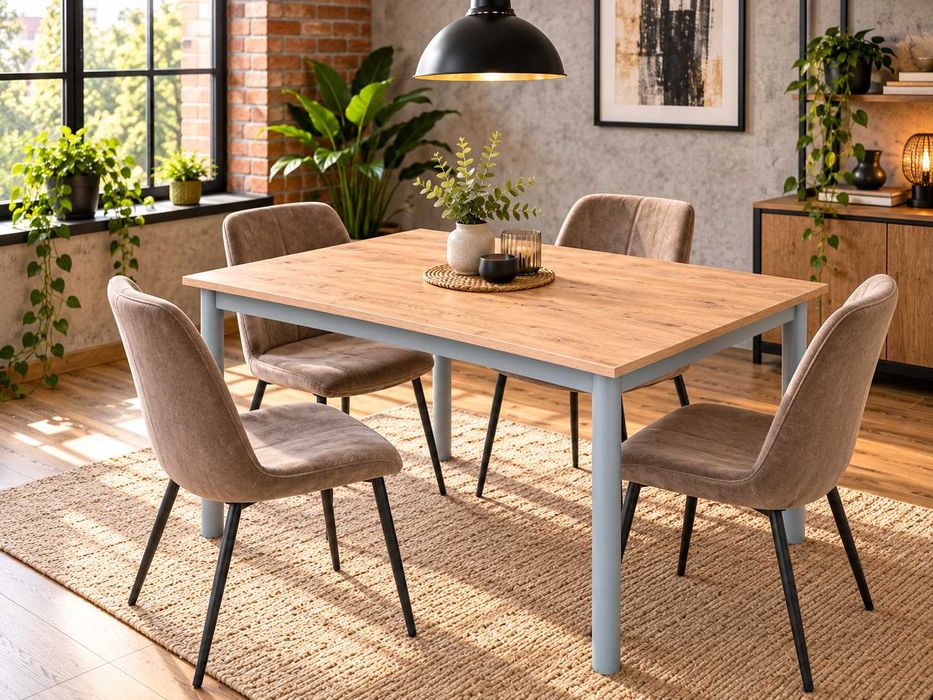 Nowy stół 120x80 cm – Dąb Lancelot, szare metalowe nogi