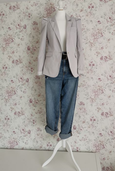 Szara, srebrna marynarka, żakiet, wesele, elegancka 40\L, ładne Ramion