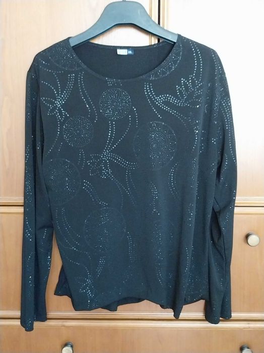 Camisola preta com estampado e efeito brilhante, XXL, TCO