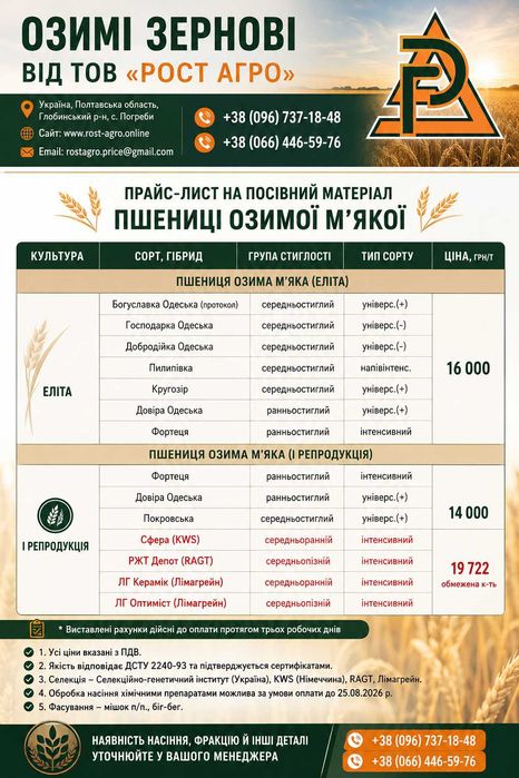Посівна Пшениця Одеська селекція (Еліта та 1 репродукція)
