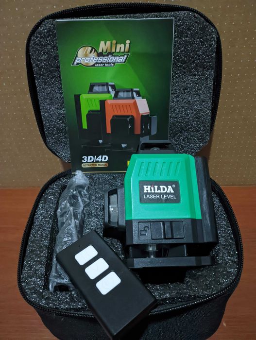Лазерный уровень нивелир Hilda 4D 16 л.360° микролифт пульт кейс