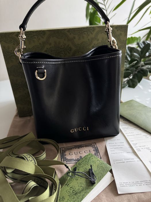 Czarna Gucci emblem mini Bucket  Bag