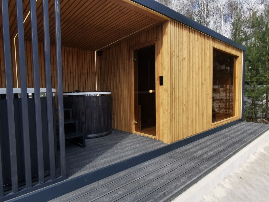 Sauna ogrodowa PREMIUM 8x2,5m Prysznic Piec Led  lamele Hit