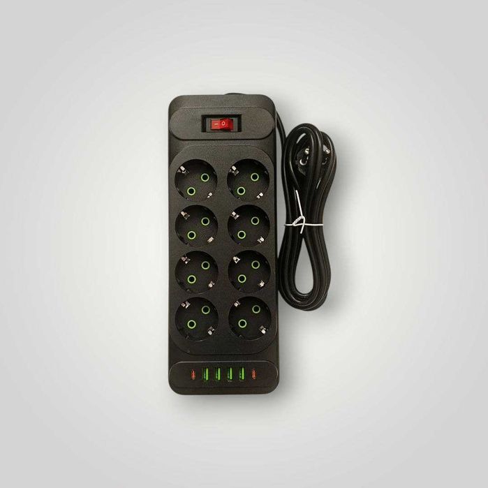Мережевий фільтр, подовжувач на 8 розеток чорний/білий