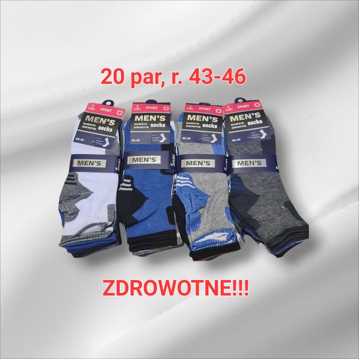 20 par skarpety męskie zdrowotne bawełna rozmiar 43-46 Men's Socks