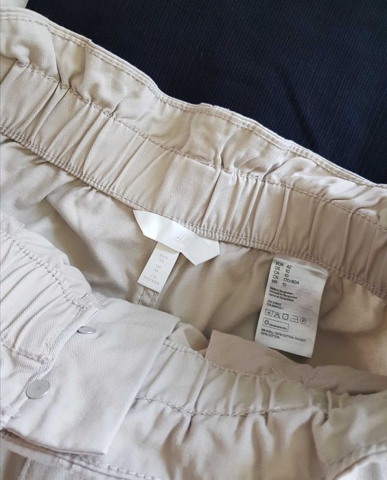 Beżowe spodenki szorty paperbag h&m wysoki stan