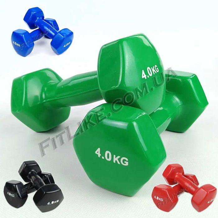 Вінілові металеві гантелі 0,5/1/1,5/2/3/4/5кг прогумовані для фітнеса