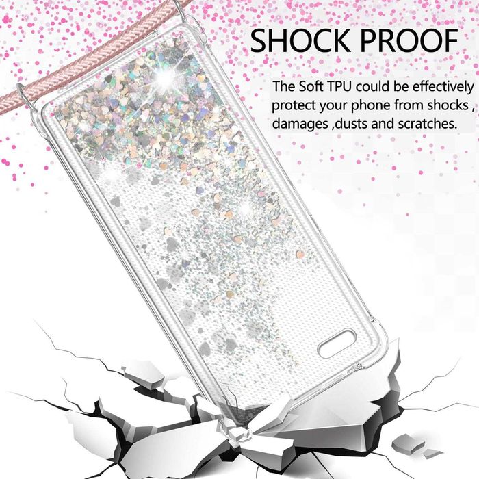 Etui iPhone 5 5S SE 2016 z łańcuszkiem brokat TPU różowe złoto