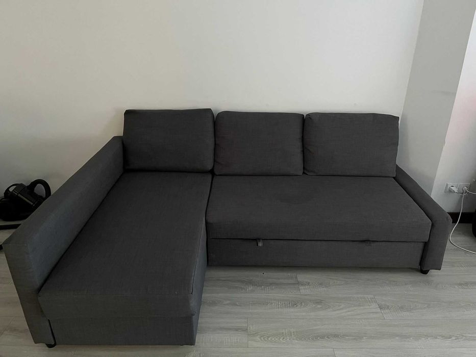 Sofá-cama IKEA de canto c/arrumação, Skiftebo cinz esc. FRIHETEN