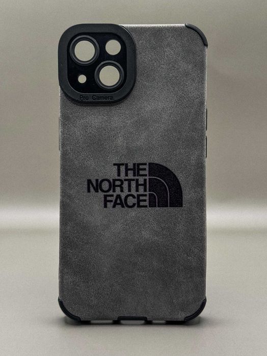 Силиконовый серый чехол эко-замш джинс с лого The North Face iPhone