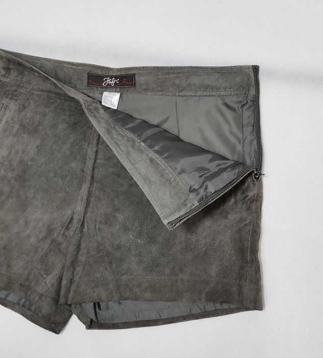 Spodenki skórzane zamszowe szare 40 L z wysokim stanem ELLOS SKD015