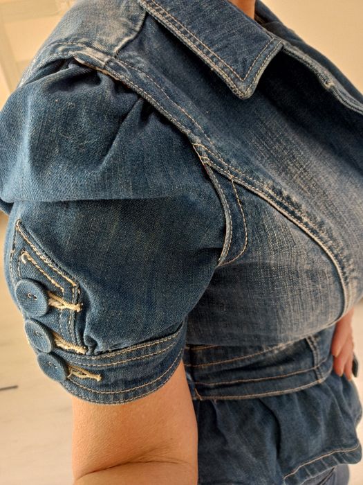 Katana jeansowa krótki rękaw bufki falbanką