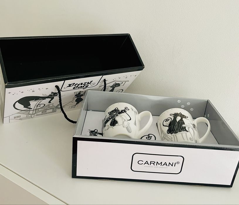 CARMANI zestaw 2 kubki ceramiczne koty black&white