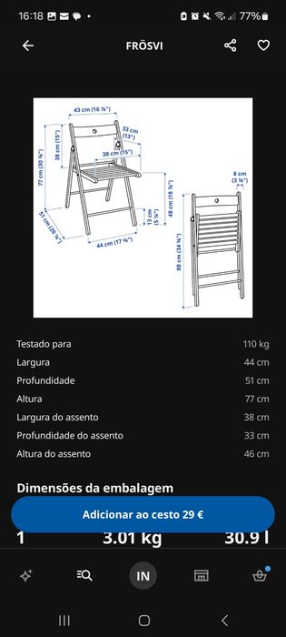 2 Duas Cadeiras ikea dobráveis madeira