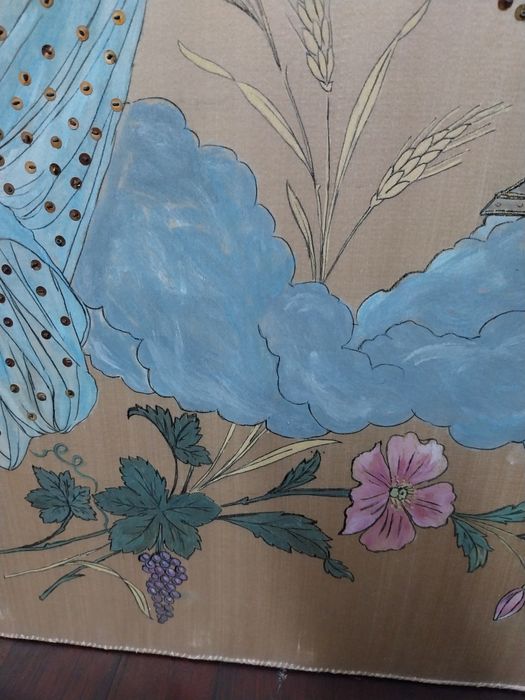Pintura de Anjo e cálice sobre seda
