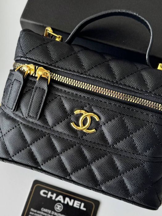 Сумка Chanel Vanity Long Black, шкіряна чорна жіноча сумка шанель, бочонок