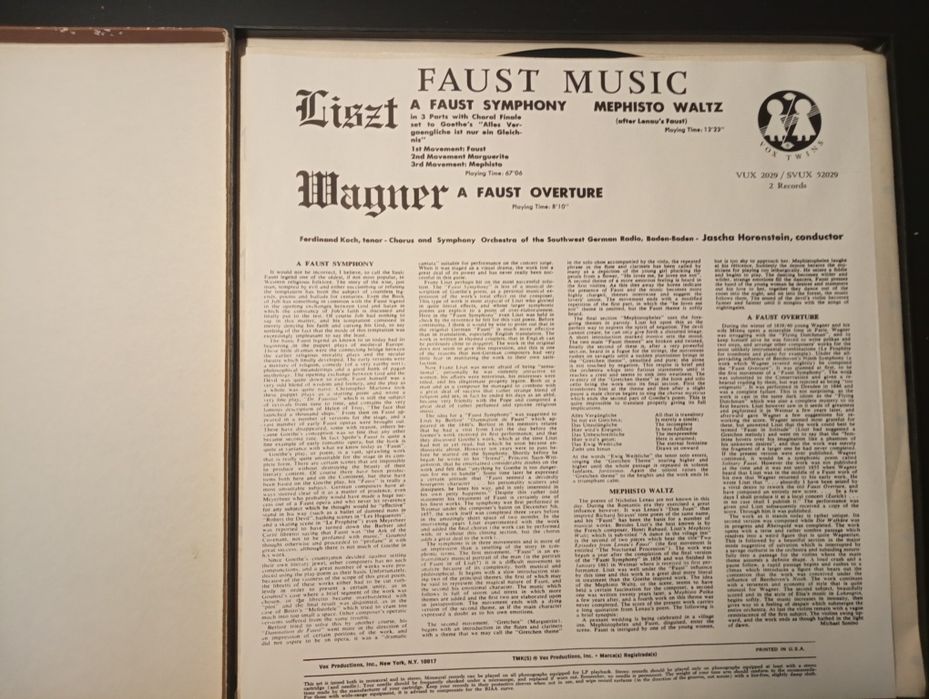 Franz Liszt - Faust Symphony / Mephisto Waltz /Faust Overture 2xViinil