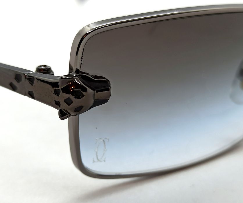 Cartier очки унисекс серо голубой градиент в темно сером металле узкие