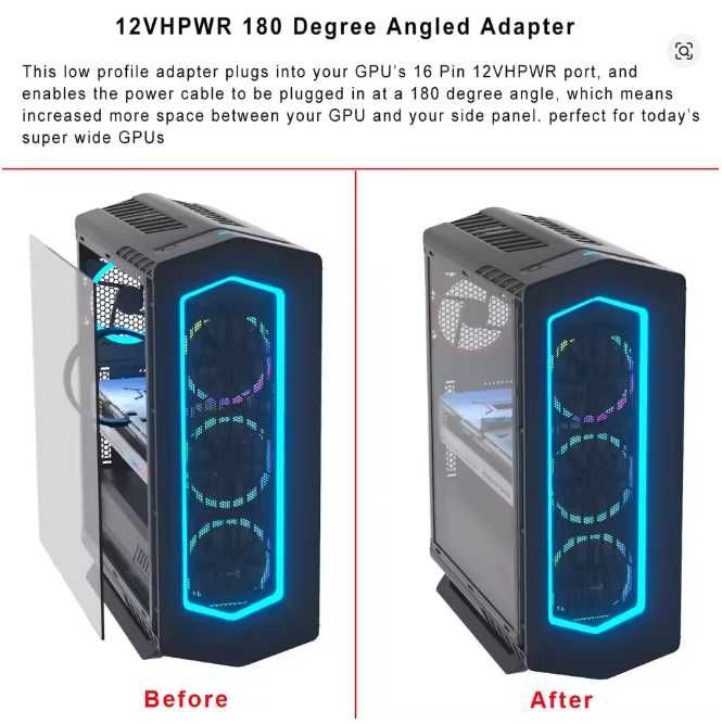 Przejściówka adapter kątowy 180 stopni GPU PCIe ATX3.0 12VHPWR RTX5070