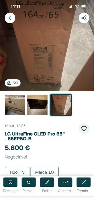 LG UltraFine OLED Pro 65” 4K – Modelo profissional 65EP5G-B - Novo
