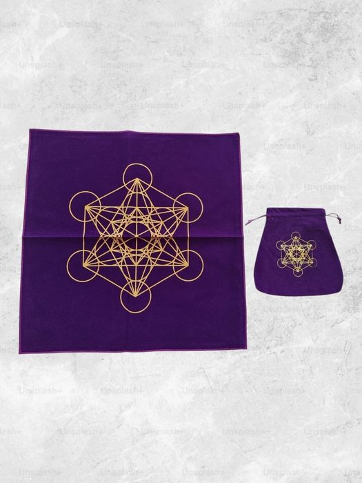 Toalha + Bolsa  grande "Metatron" veludo p/ Tarot