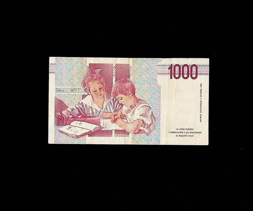 Банкнота 1000 лір 1990 рік, Італія