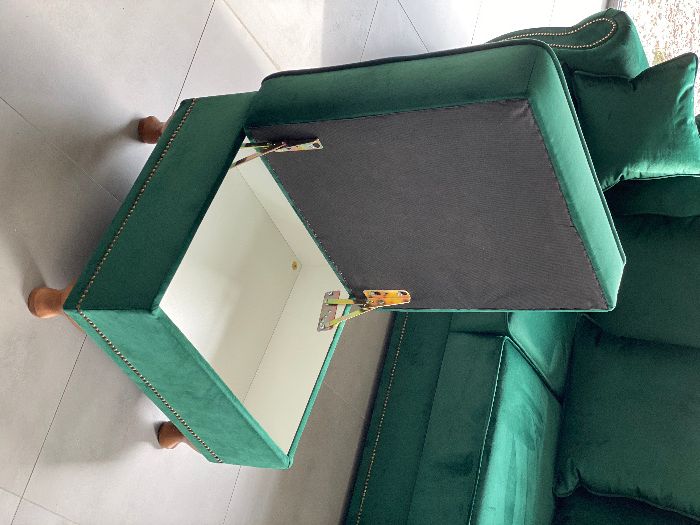 Zestaw Kanapa, fotel i pufa, plusz, butelkowa zieleń, proucent