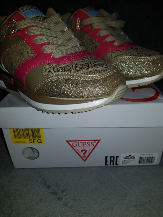 Śliczne złote, brokatowe sneakersy Guess 36, nowe w pudełku